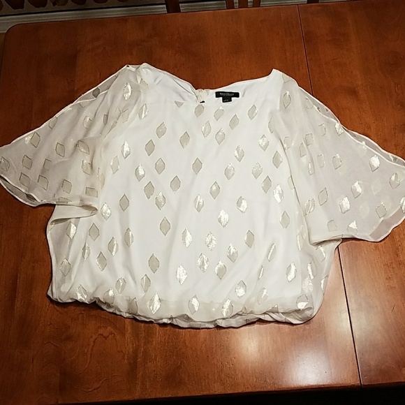 White House Black Market Tops - White House Black Market white silk metallic top
